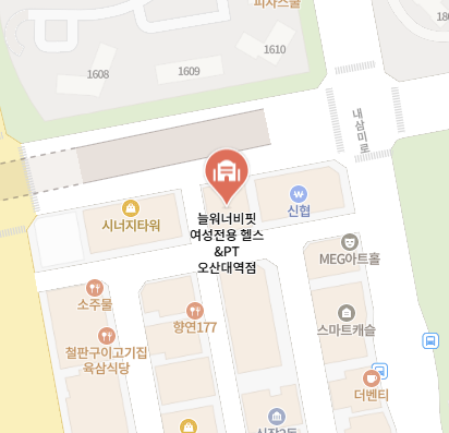 늘워너비핏 오산대역점과 주변 도로가 표시된 네이버 지도
